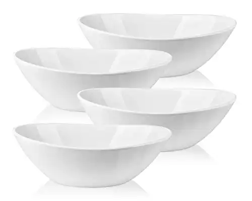 LIFVER 9" Serving Bowls for Thanksgiving, 36 OZ Porcelain Serving Dishes for Entertaining, Large Bowls Set for Soup Salad Side Dishes Pasta, Good Size for Christmas Dinner Party, Set of 4, White