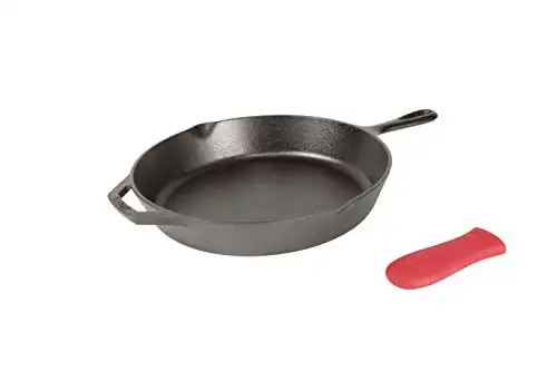 Lodge Cast Iron Skillet with Red Silicone Hot Handle Holder