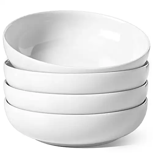 LE TAUCI Pasta Bowls 45 OZ, Large Salad Bowls and Serving Bowls, Soup Bowl, Ceramic Pasta Plates - 8.5 Inch, Set of 4, White