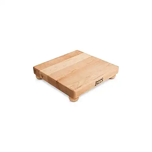 John Boos Small Maple Cutting Board for Kitchen Prep 12 x 12 Inches, 1.5 Inches Thick Edge Grain Square Charcuterie Boos Block with Wooden Bun Feet