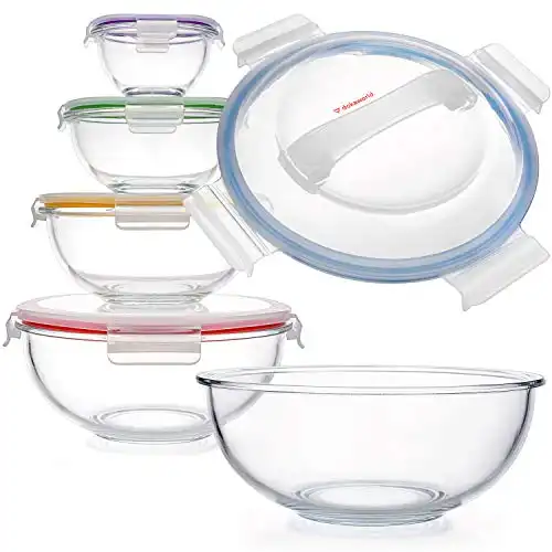 dokaworld Glass Mixing Bowls - Nesting Bowls - Space-Saving Glass Bowls with Lids Food Storage