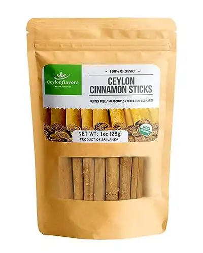 Organic Ceylon cinnamon sticks, True or Real Cinnamon, Premium Grade, Harvested from a USDA Certified Organic Farm in Sri Lanka 1 oz / 28 g (3" cut 6 to 7 sticks) | This is not cassia and ceylon ...