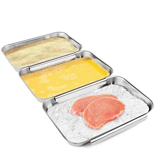 HULISEN Set of 3 Breading Pans, Stainless Steel Breading Set