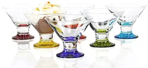 Coral Crema Savory Sweets Footed Ice Cream Bowl, Glass Dessert Cups For Parfait Fruit Salad or Pudding, Assorted Colors, Set of 6, 5.5 oz