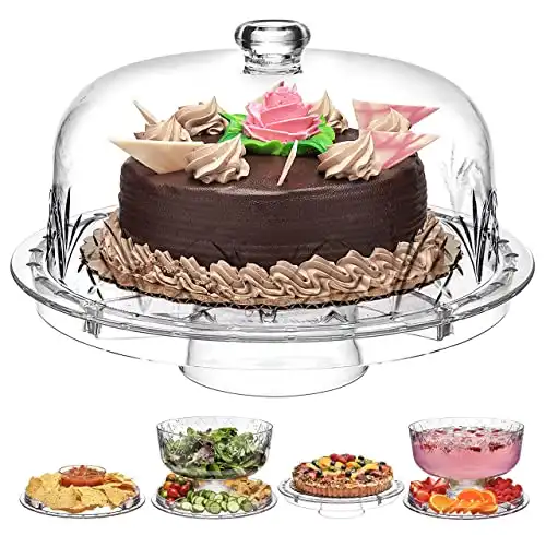 Godinger 6 in 1 Cake Stand and Serving Plate Platter with Dome Cover