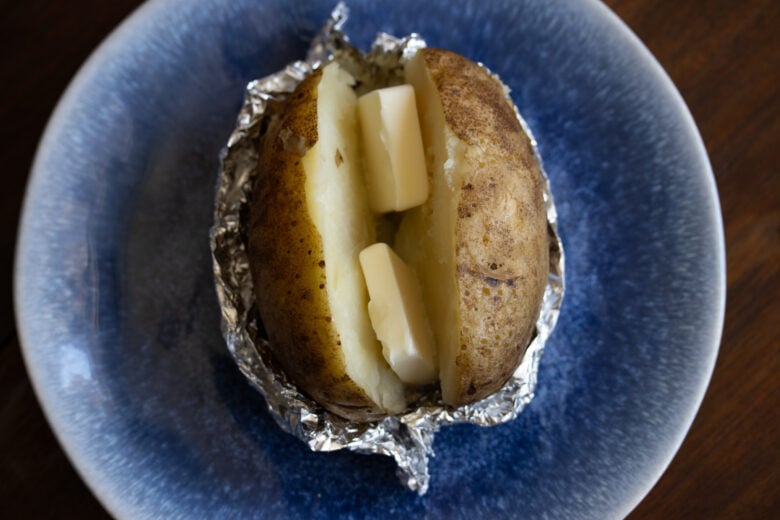 potato sliced and butter added