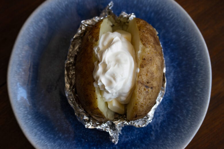 added sour cream to the baked potato