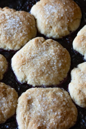 blackberry cobbler right out of the oven