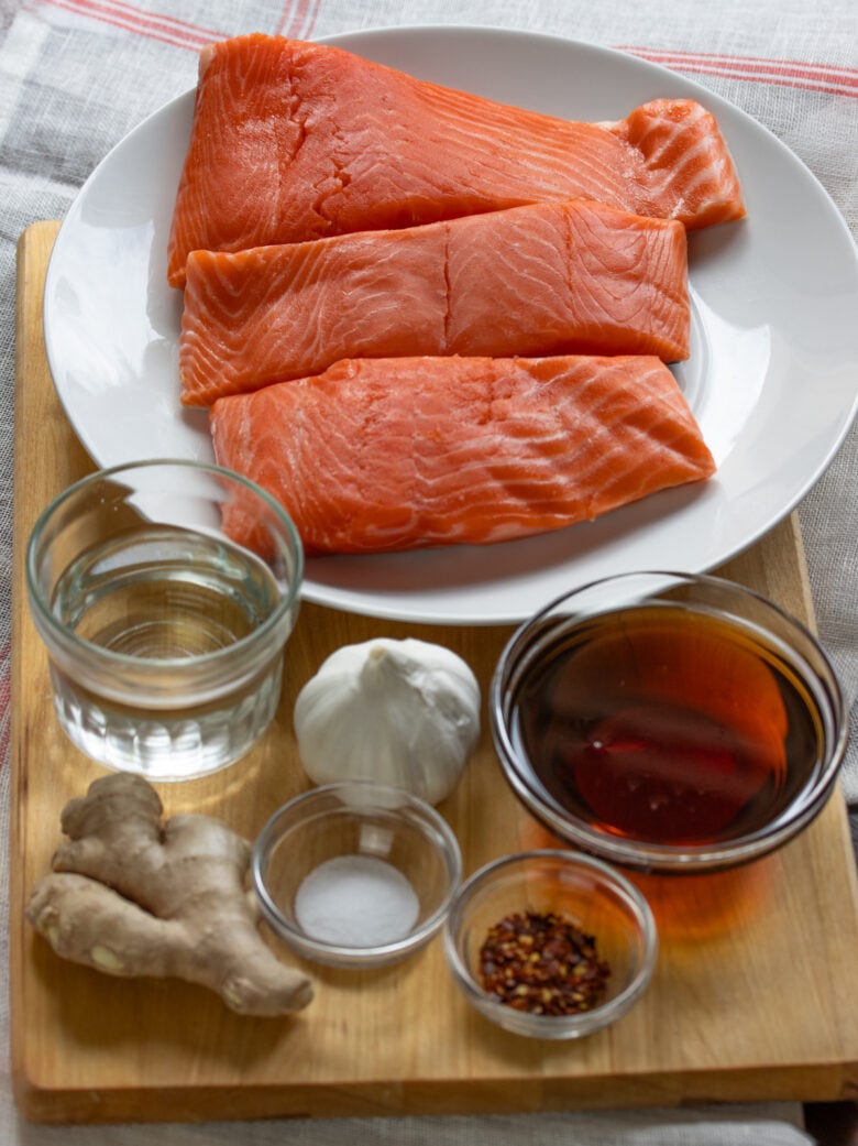 ingredients for Broiled Salmon with SpicyMaple Syrup