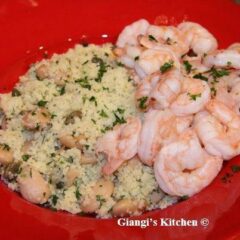 Chile shrimps with butter beans and lemony couscous