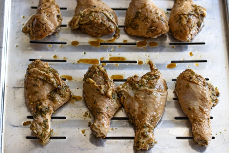 cilantro lime chicken drumstick on a grill plate