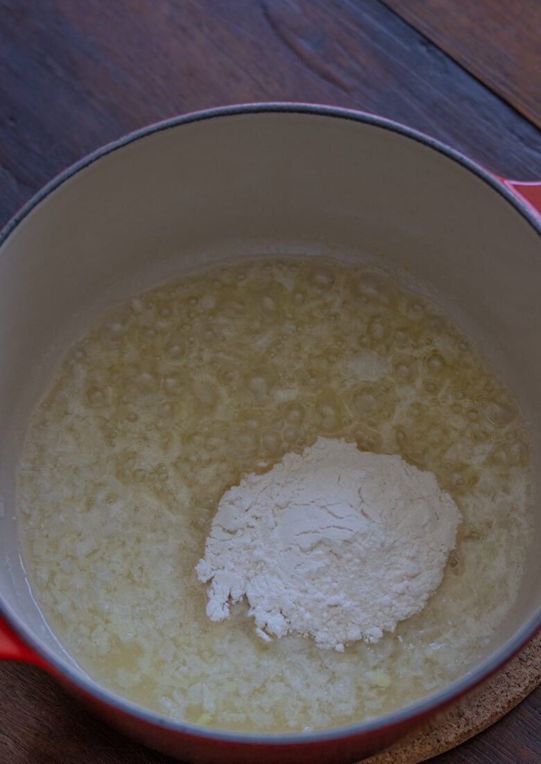 melted butter with onions and flour