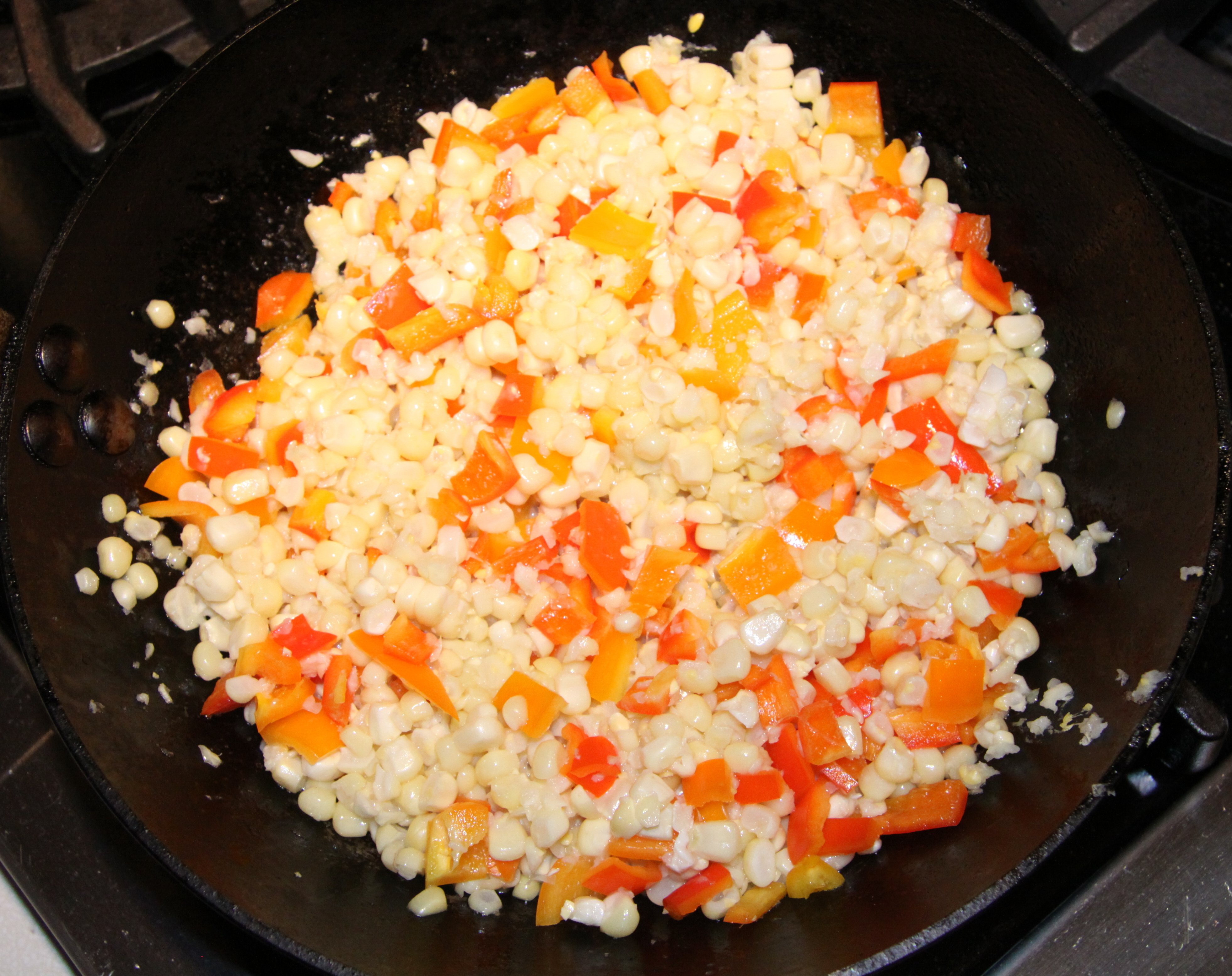 Pepper Crust Salmon With Creamed Corn And Bell Peppers