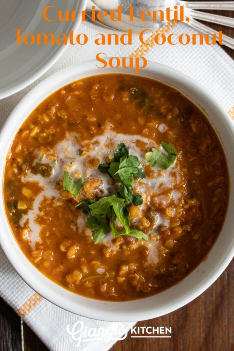 Curried lentil, tomato, and coconut soup