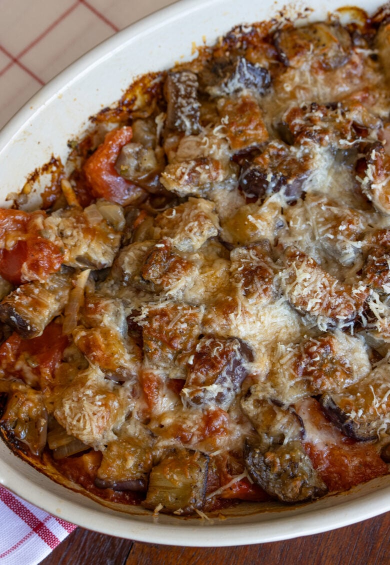 eggplant gratin in a gratin dish