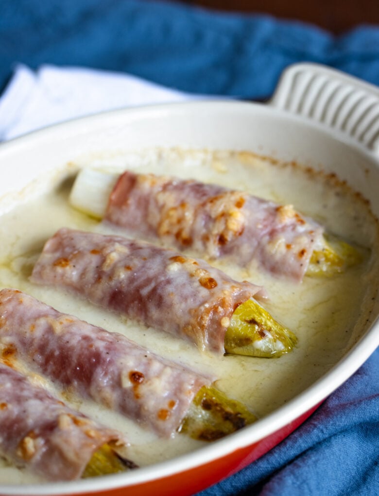 Endive Ham Gratin baked in a gratin dish