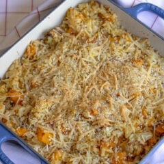 gratin butternut squash, cauliflower and orzo pasta