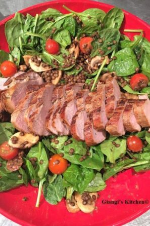 Lentil salad with pork tenderloin