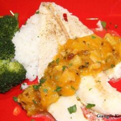 lime fish with garlic mangoes sauce