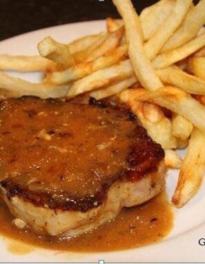 pork chops with beer, mustard gravy sauce