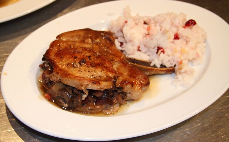 pork chops with dried cranberries, mushrooms and chestnut stuffing