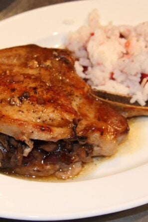 pork chops with dried cranberries, mushrooms and chestnut stuffing