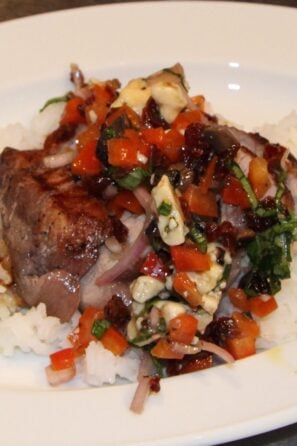 pork tenderloin with blue cheese and dried cherry salsa