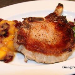 pork chops with peaches and pears sauce