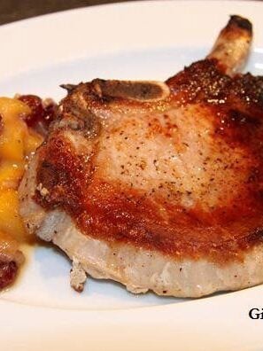 pork chops with peaches and pears sauce