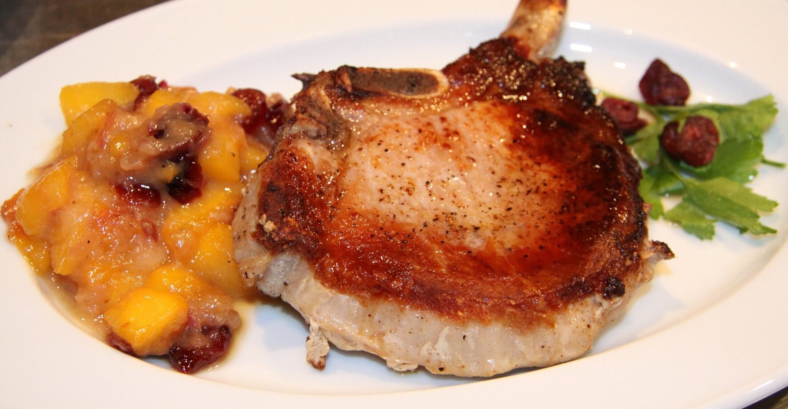 pork chops with peaches and pears sauce