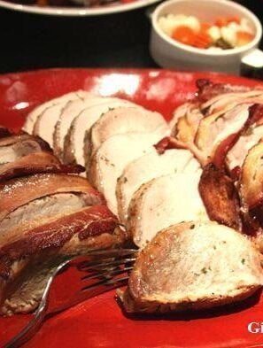 pork roast roasted with bacon