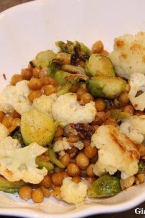 Brussels sprouts, cauliflower and chickpeas