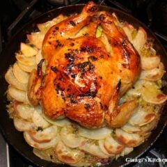 roasted chicken with potatoes nad leeks