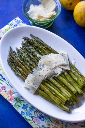 Roasted Parmesan Asparagus on a serving platter