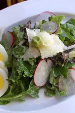 Mixed green salad with avocado dressing