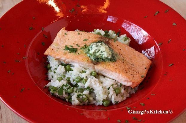 salmon with beurre maitre d' Hotel