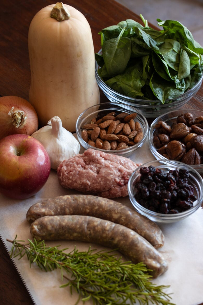 ingredients for sausage stuffed butternut squash