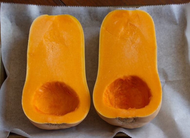 butternut squash sliced in half