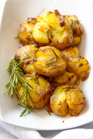 Smashed Potatoes in a serving plate