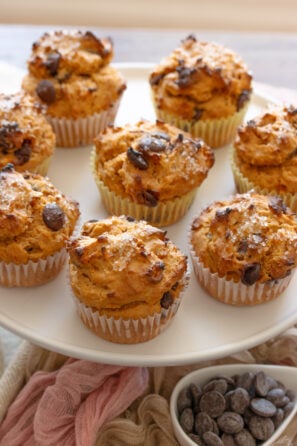 Sweet Potatoes Muffins on a white cake stand plate