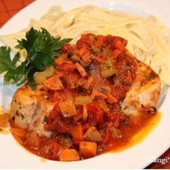 swordfish with tomatoes, carrots and celery