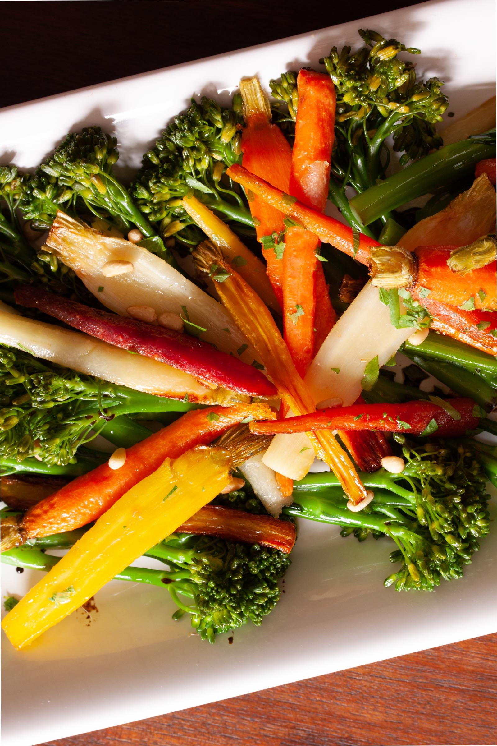 broccolini and rainbow carrots