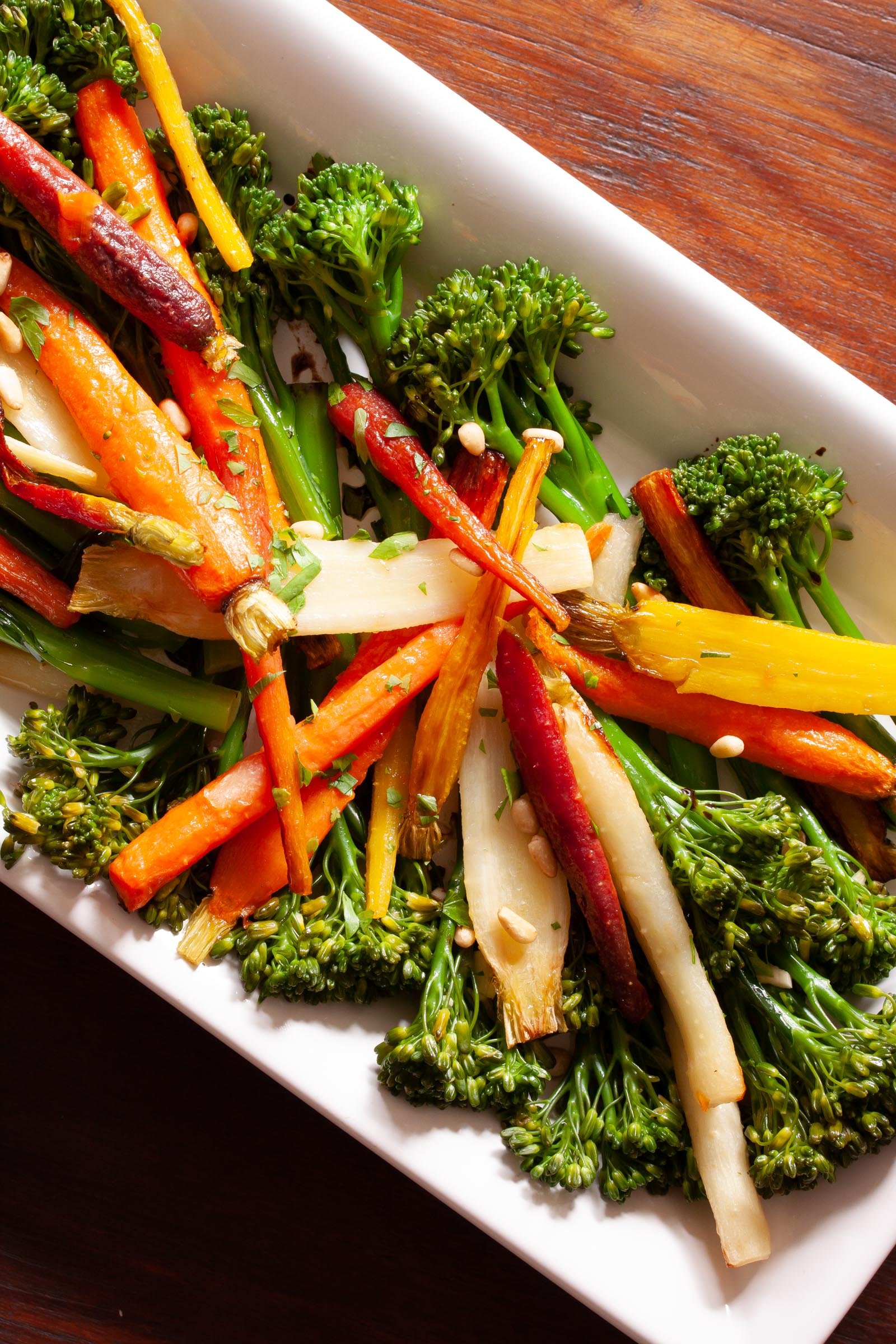 ready to eat Rainbow Carrots with Broccolini