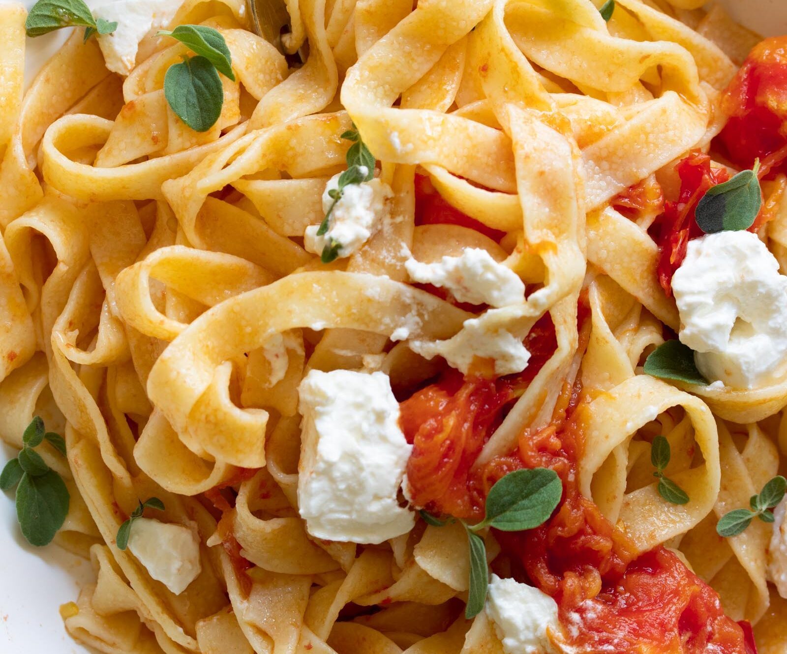 Burrata Cheese with Roasted Tomatoes and Fettuccine