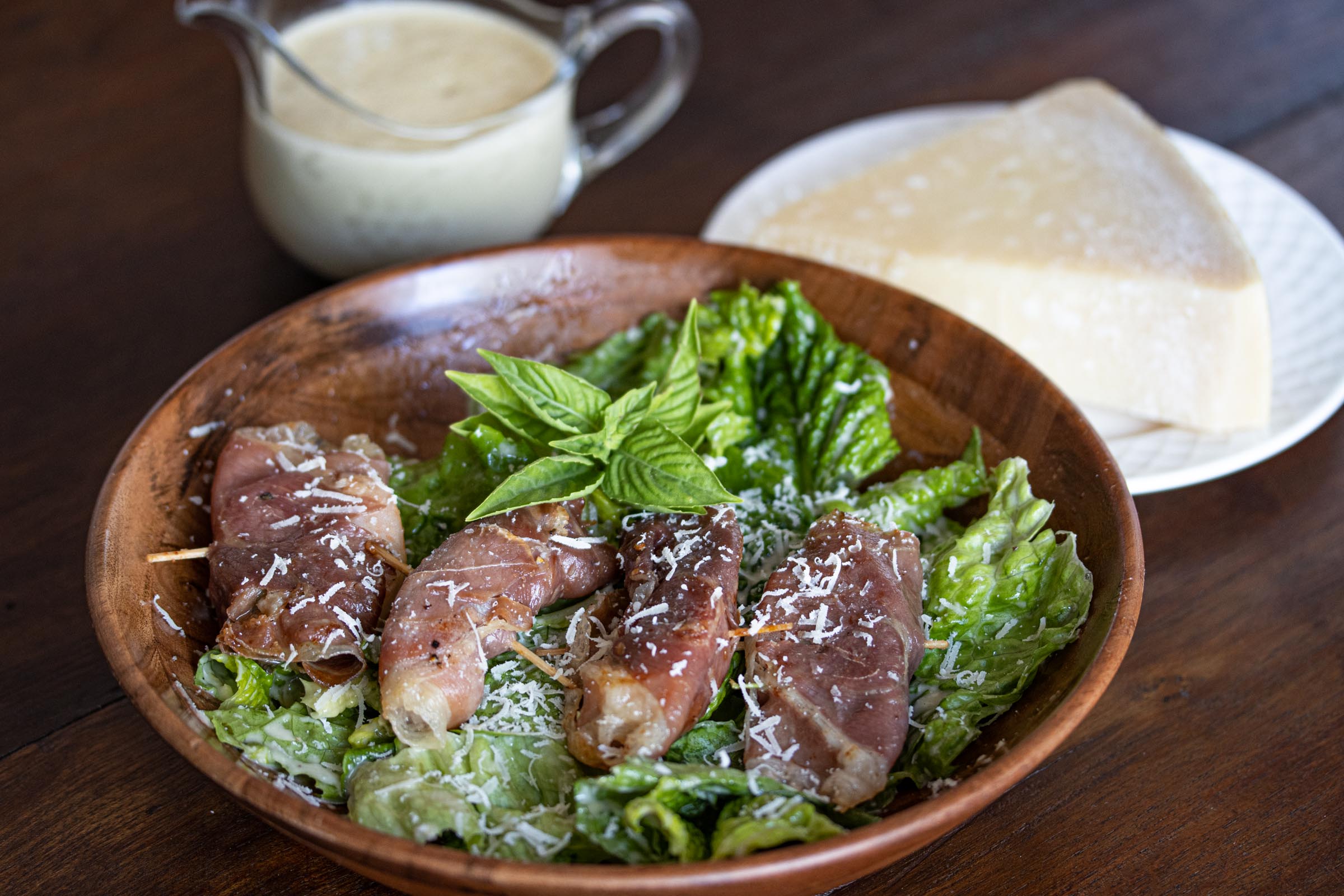 Caesar’s Salad Dressing With Shrimps Saltimbocca