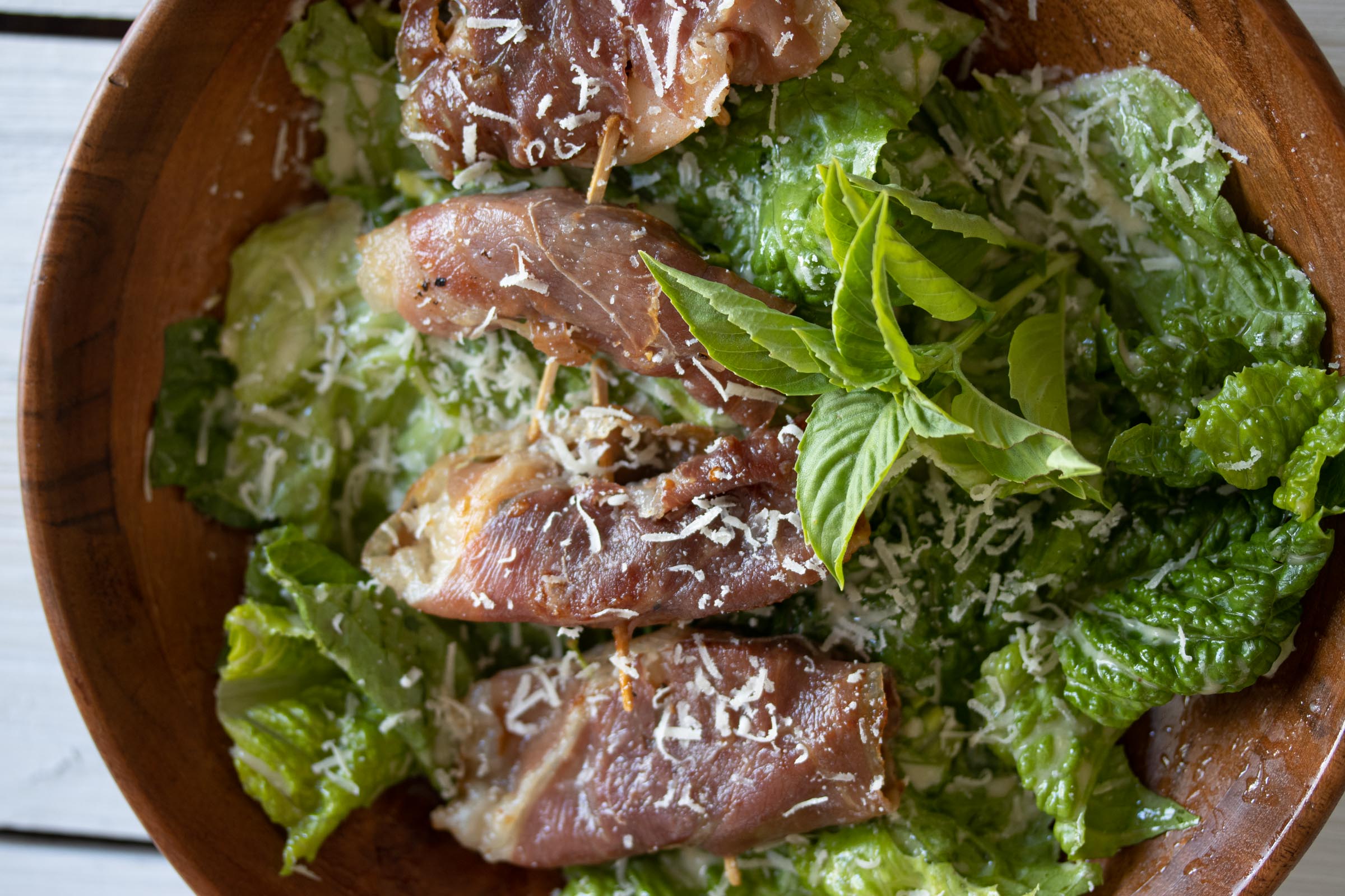 Caesar’s Salad Dressing With Shrimps Saltimbocca