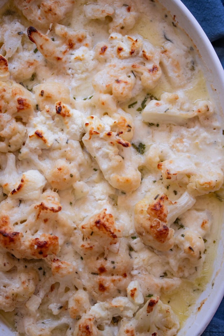 Cauliflower and Goat Cheese Gratin baked