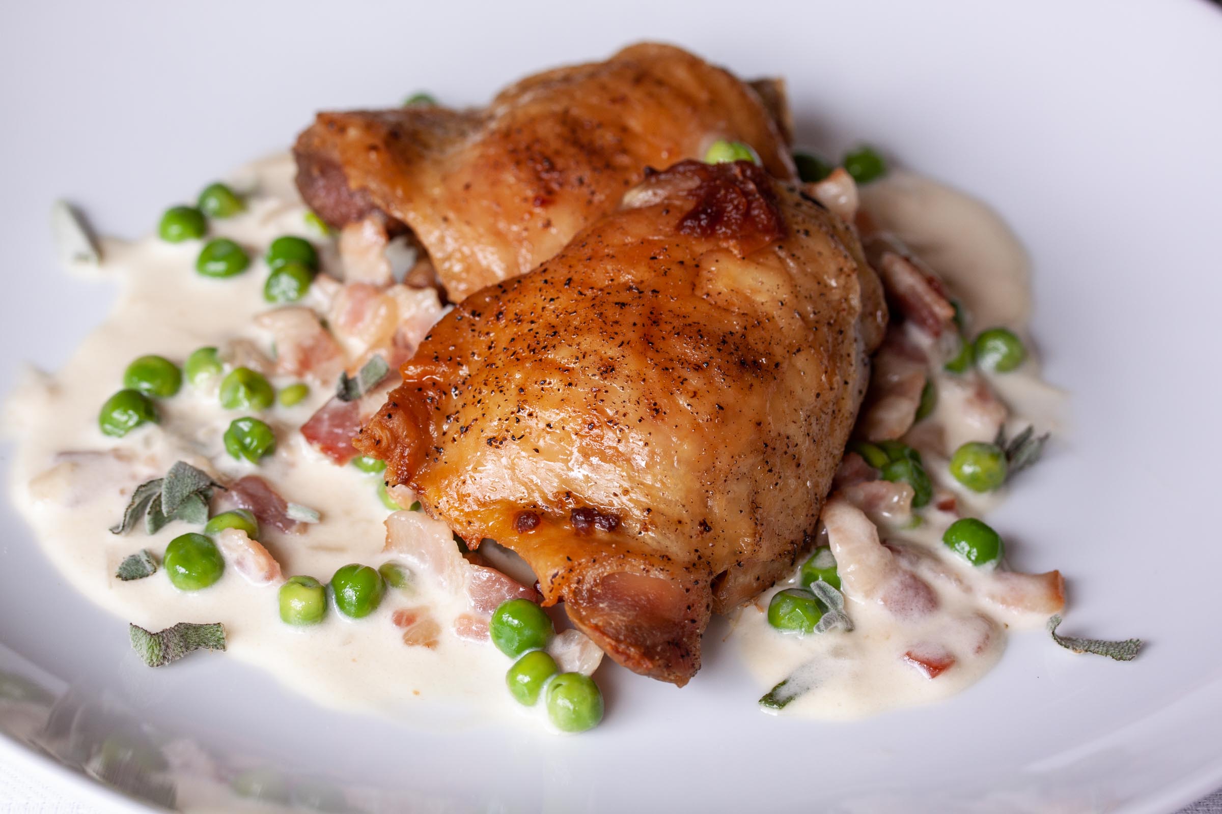 Chicken with Peas, Sage and Bacon