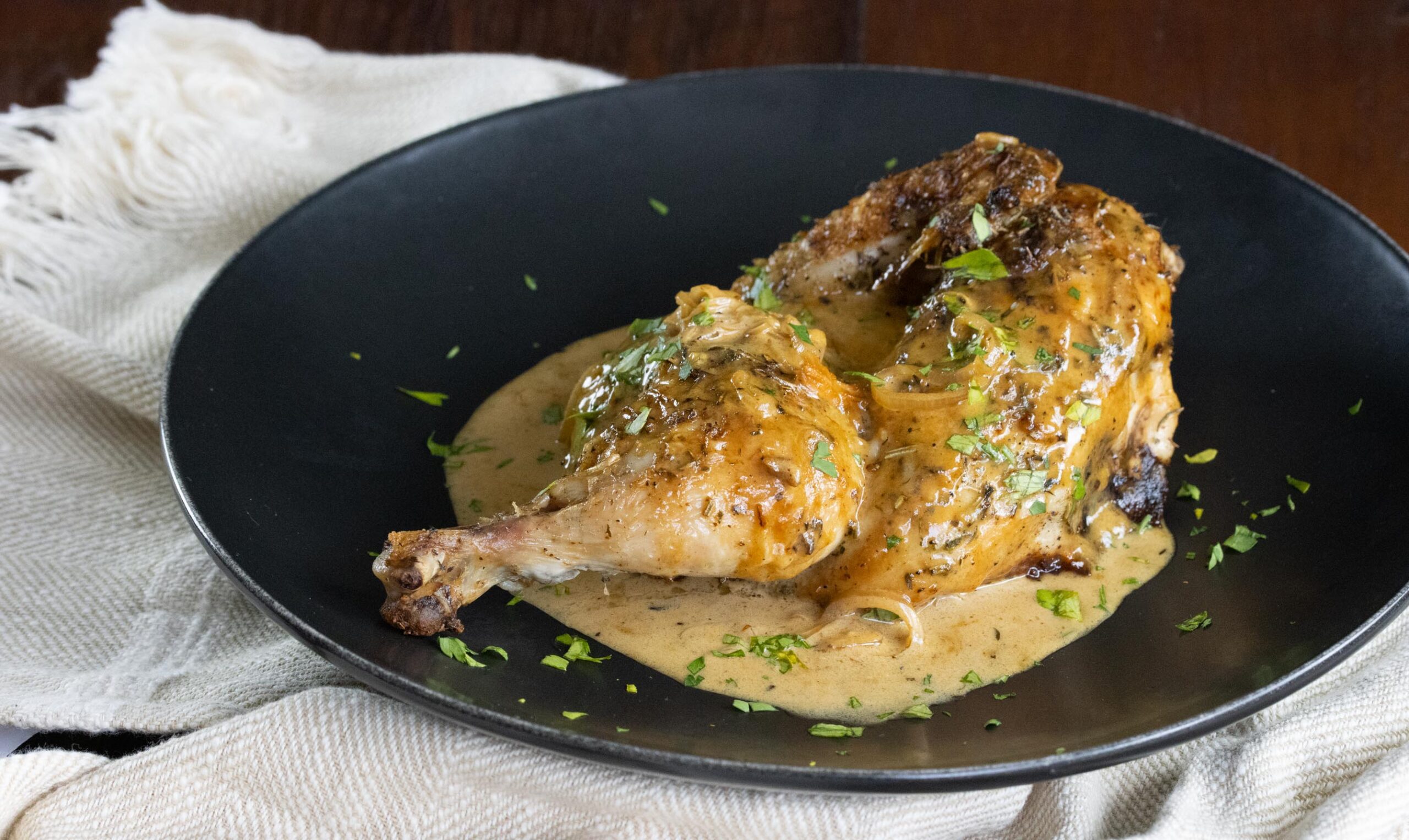 CORNISH GAME HEN WITH WHISKEY CREAM SAUCE