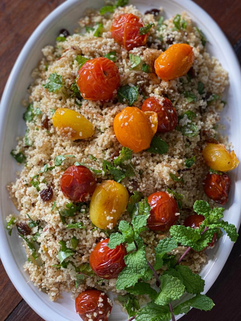 Couscous, Herbs, Tomatoes Salad with Scallops